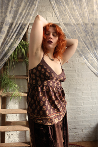 Isobel Cami Top in Saddle Brown Block Print Floral