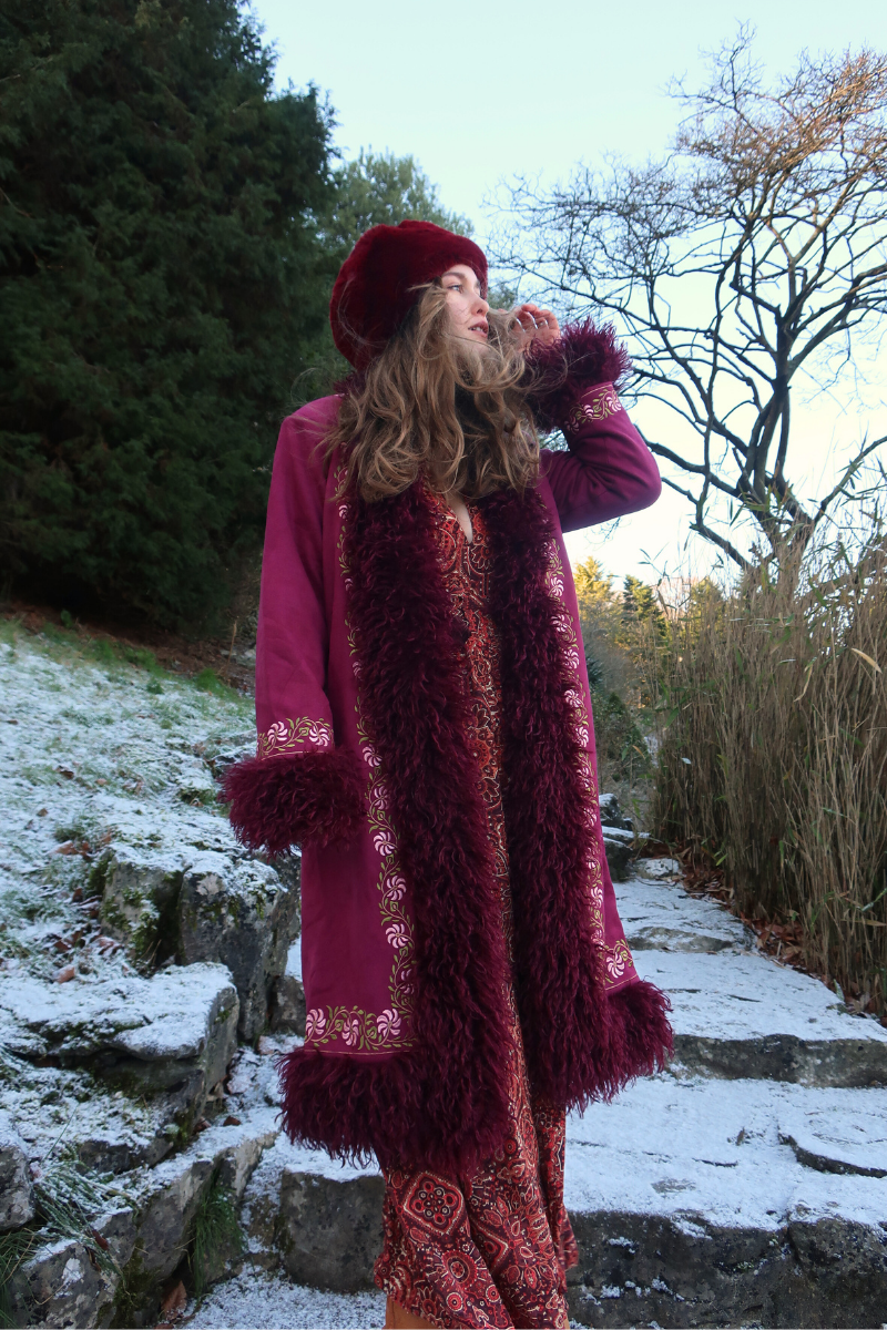 Fleetwood Embroidered Penny Lane Coat in Tango in the Night Burgundy