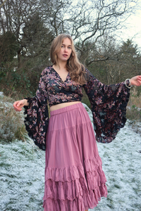 Venus Wrap Top in Black Burn Out Velvet