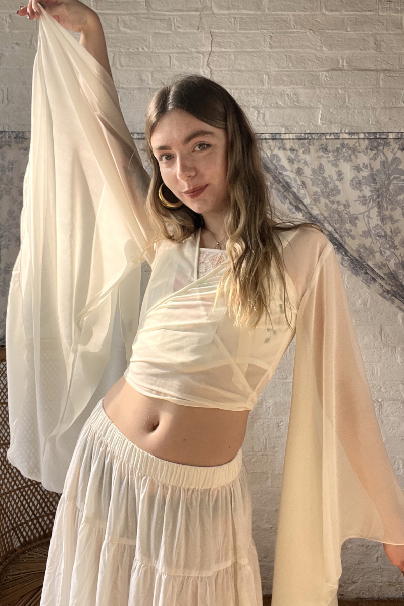 The Madonna Sheer Wrap Top in Cloud White
