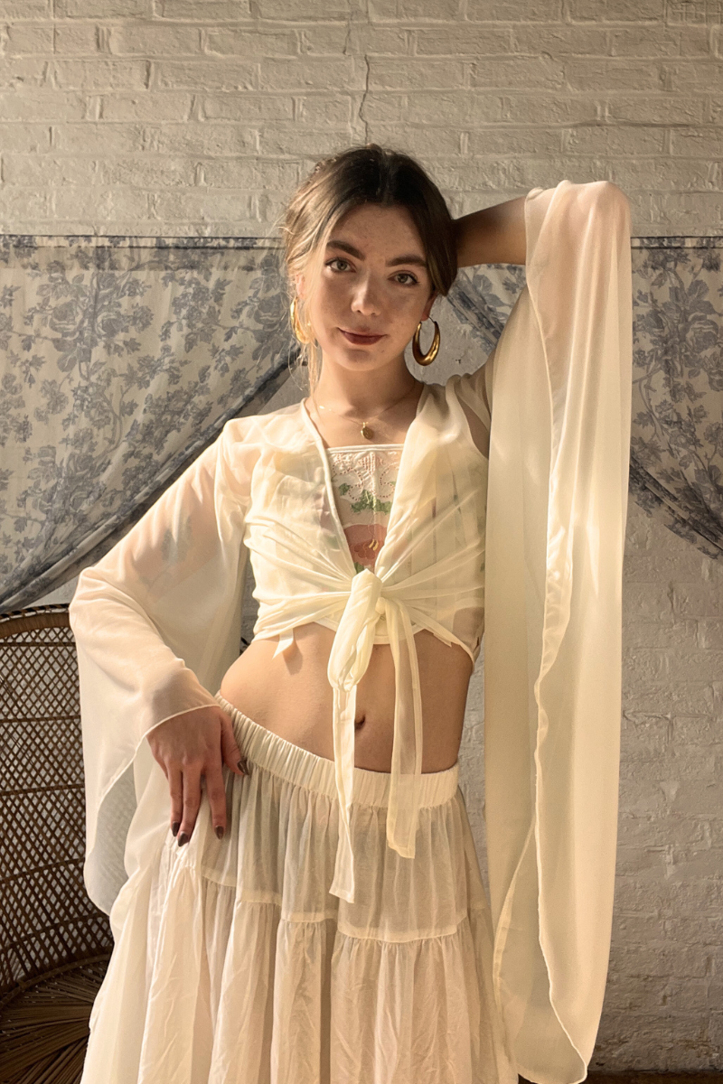 The Madonna Sheer Wrap Top in Cloud White