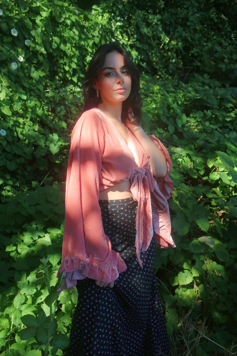 Khroma Venus Wrap Top in Dusty Pink Velvet