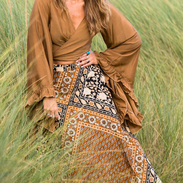 Wrap Skirt Long Gypsy Skirt Uk Emmylou Patchwork Wrap Skirt In - Main Image