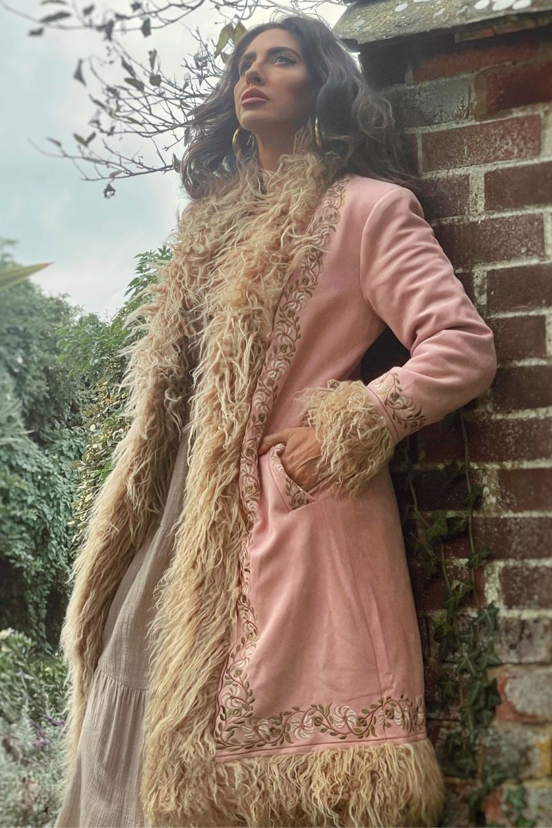 Fleetwood Faux Suede Penny Lane Coat Powder Pink |All About