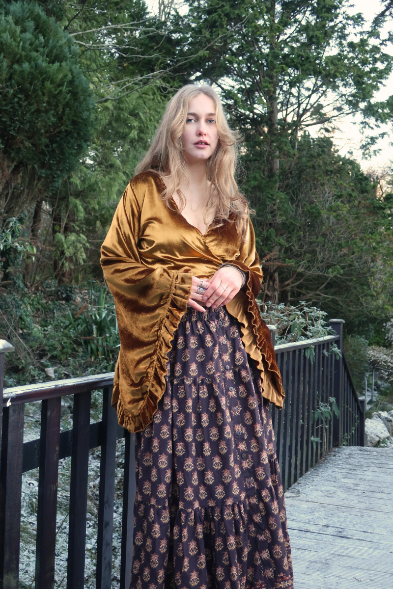 Khroma Venus Wrap Top in Signet Gold Ice Velvet