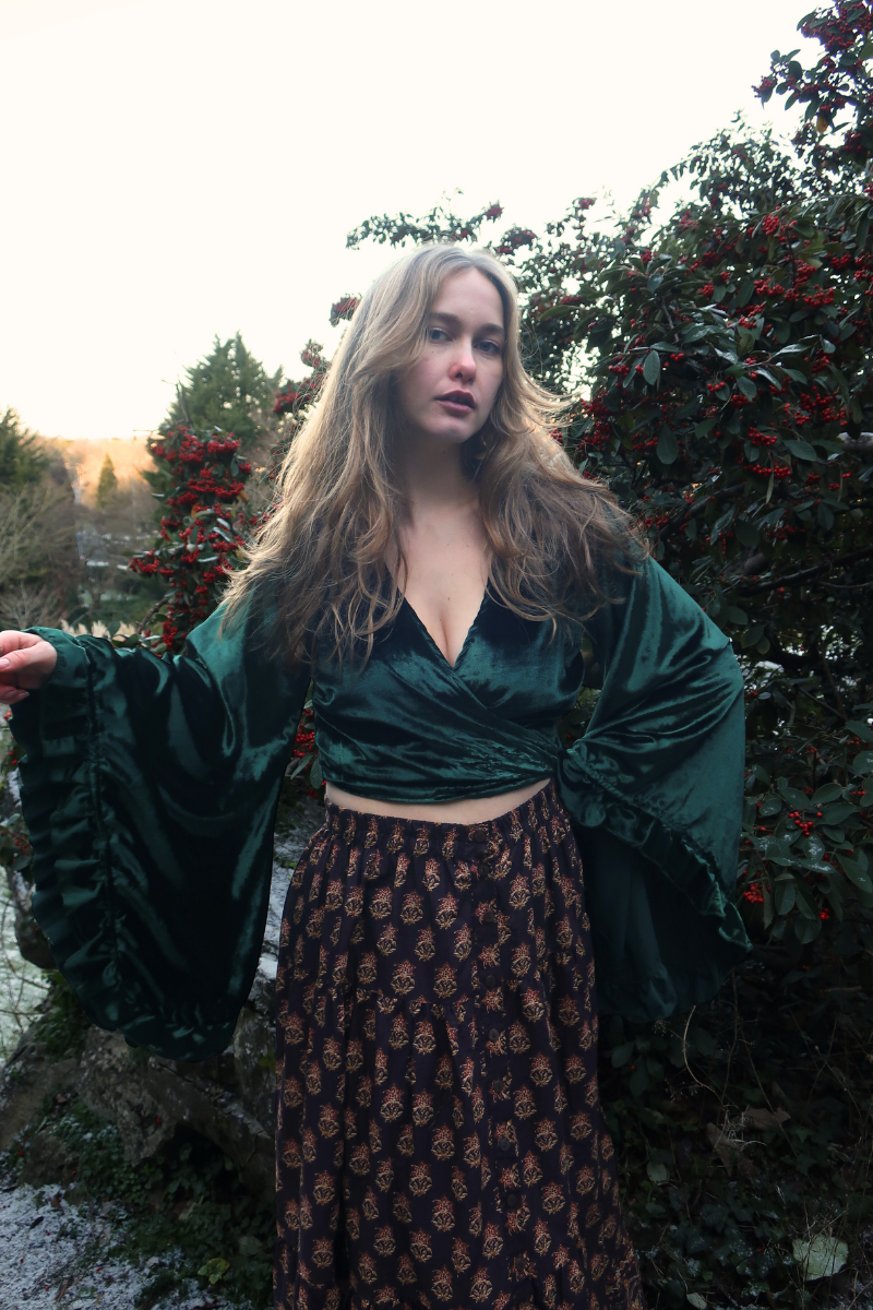 Khroma Venus Wrap Top in Diesel Green Ice Velvet