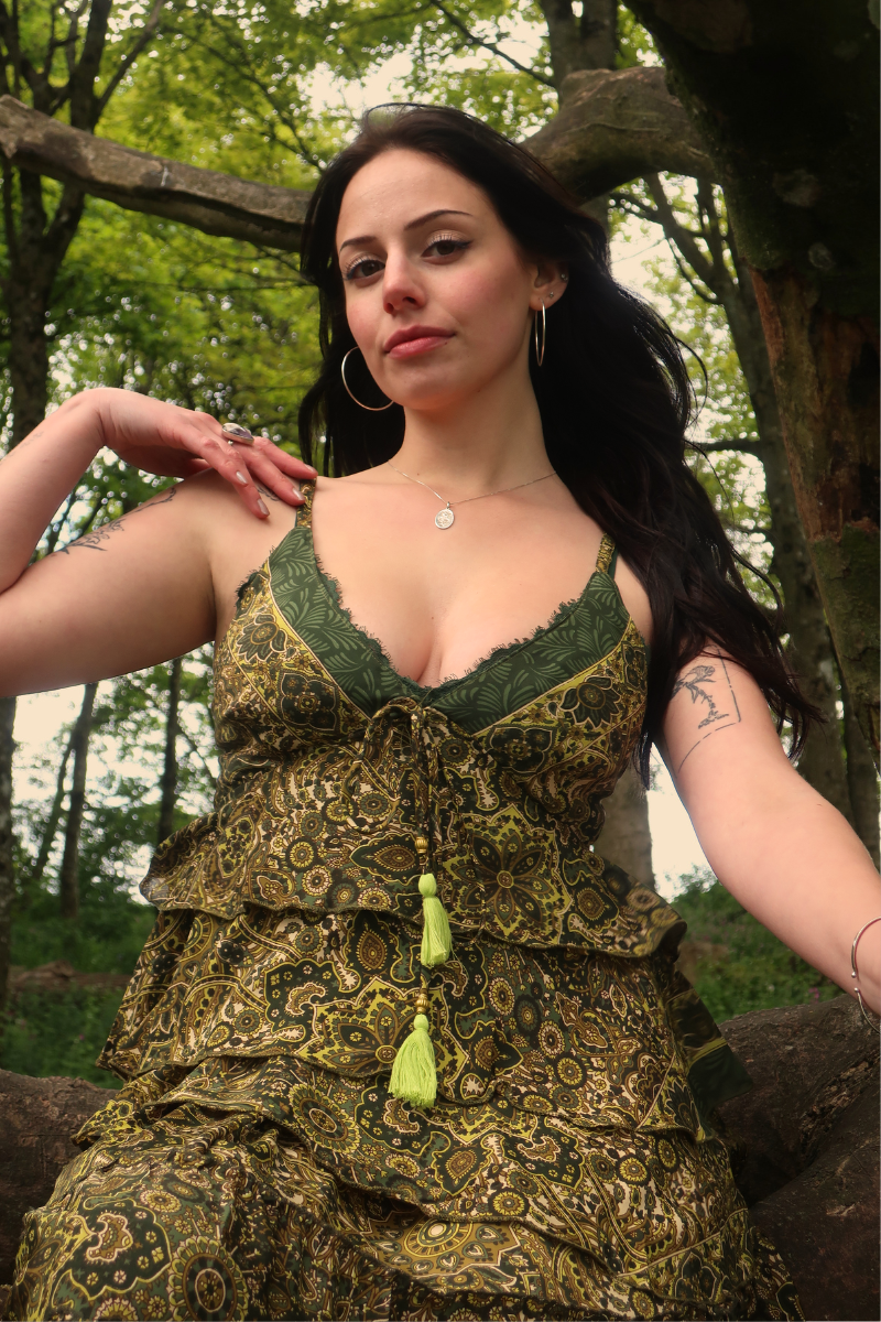 Celeste Babydoll Cami Top in Coltrane Green Mandala