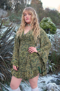 Venus Mini Wrap Dress in Coltrane Green Mandala