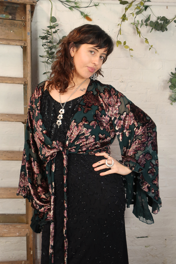 Venus Wrap Top in Emerald Burn Out Velvet