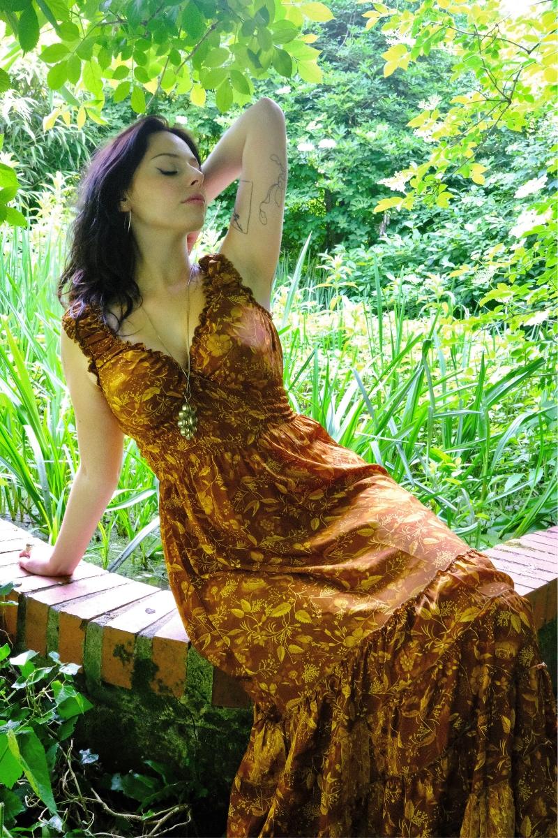 Maisie Folklore Floral Maxi Dress in Witch-Hazel Gold