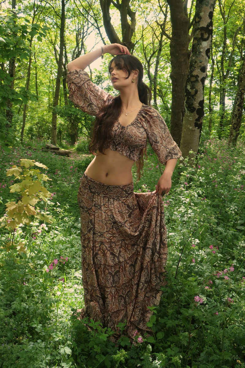 Maisie Maxi Skirt in Fitzgerald Bronze Mandala Paisley