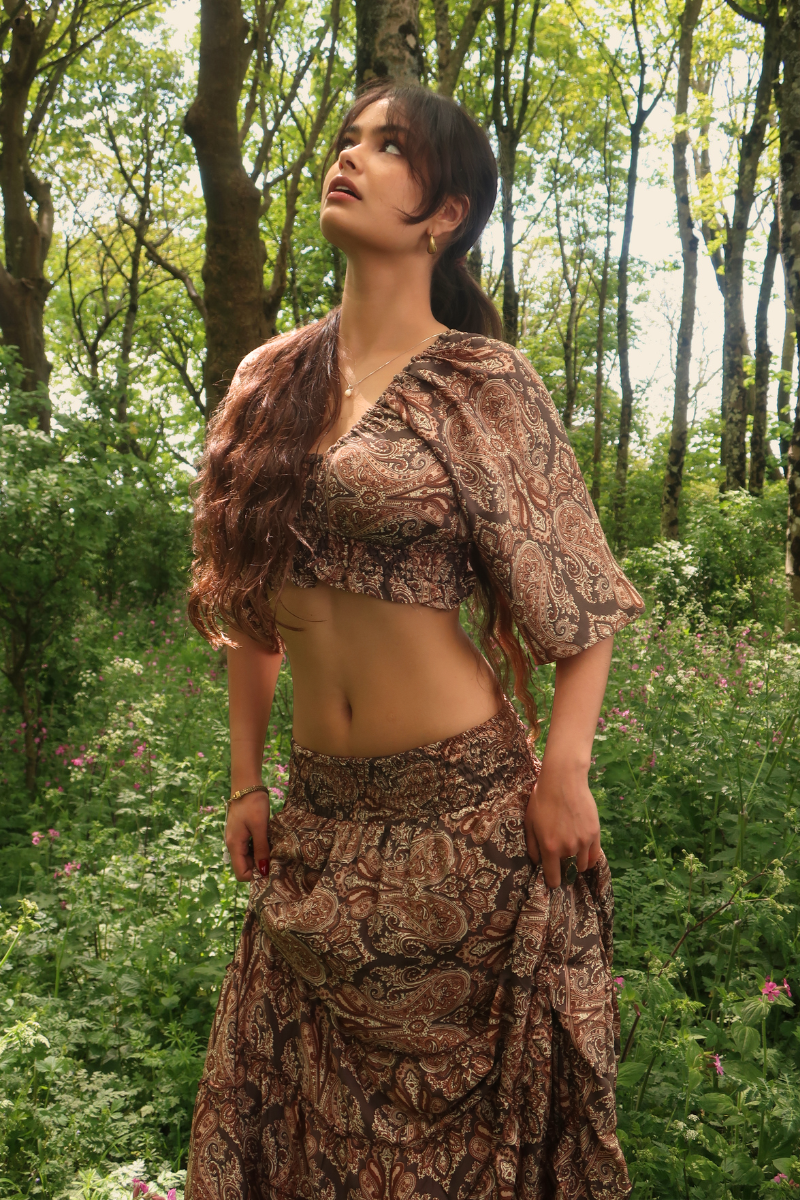 Libra Crop Top in Fitzgerald Bronze Mandala Paisley