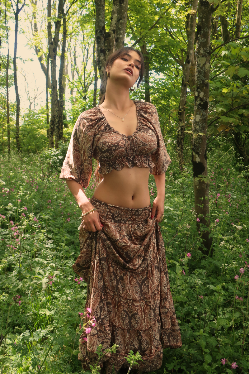 Maisie Maxi Skirt in Fitzgerald Bronze Mandala Paisley