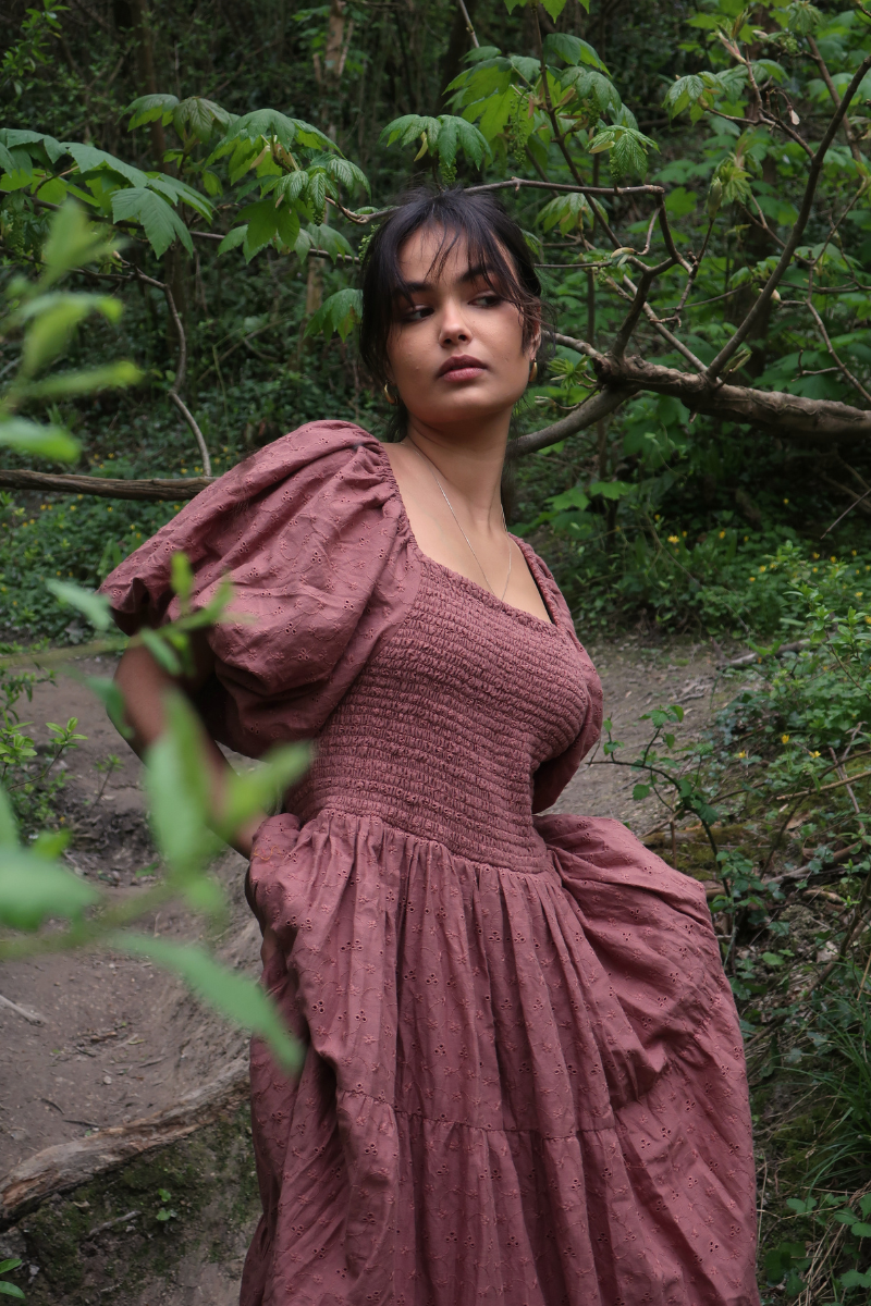 Charlotte Maxi Dress in Journal Brown Broderie Anglaise