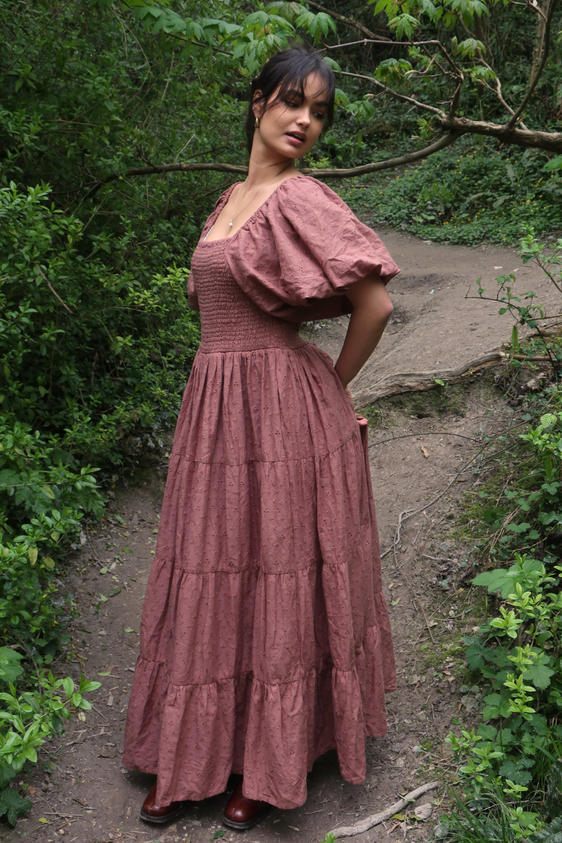 Charlotte Maxi Dress in Journal Brown Broderie Anglaise