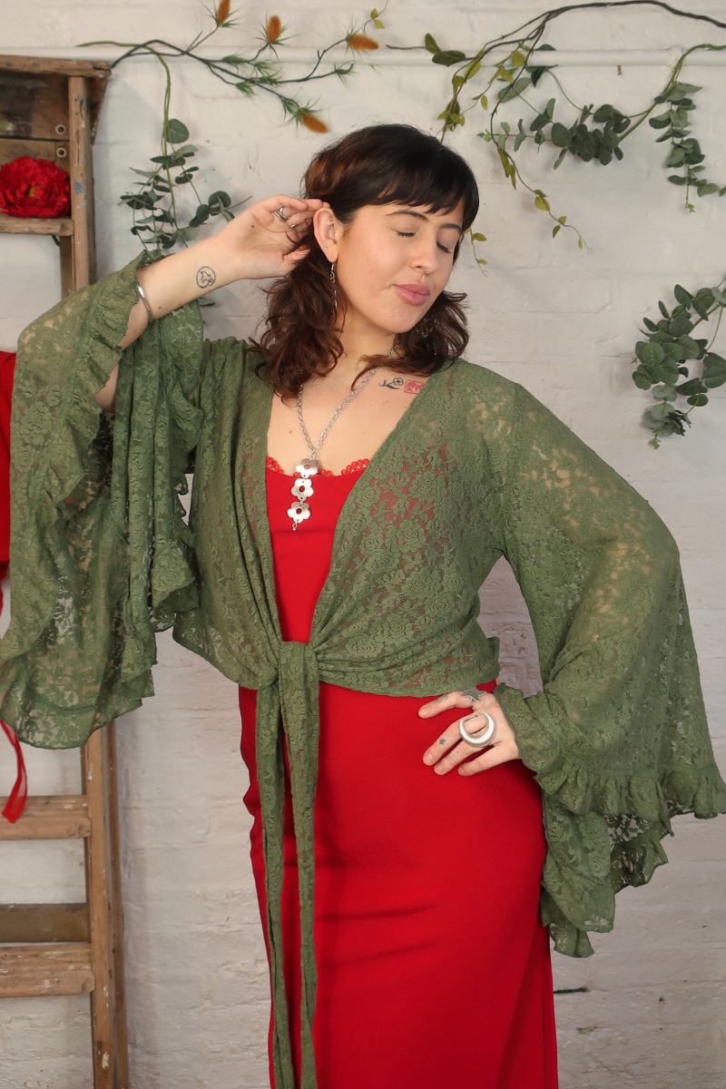 Venus Wrap Top in Pixie Green Lace