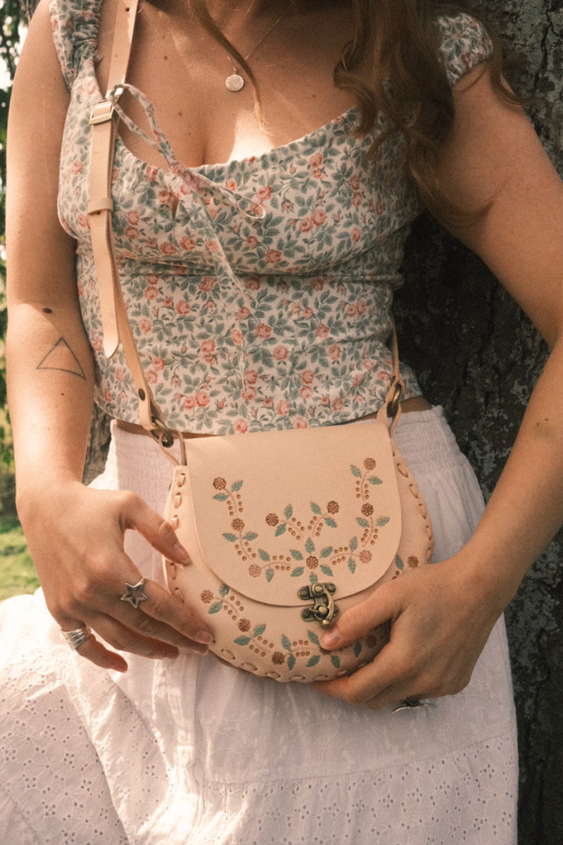 Jemima Embossed Saddle Bag in Peach Blossom