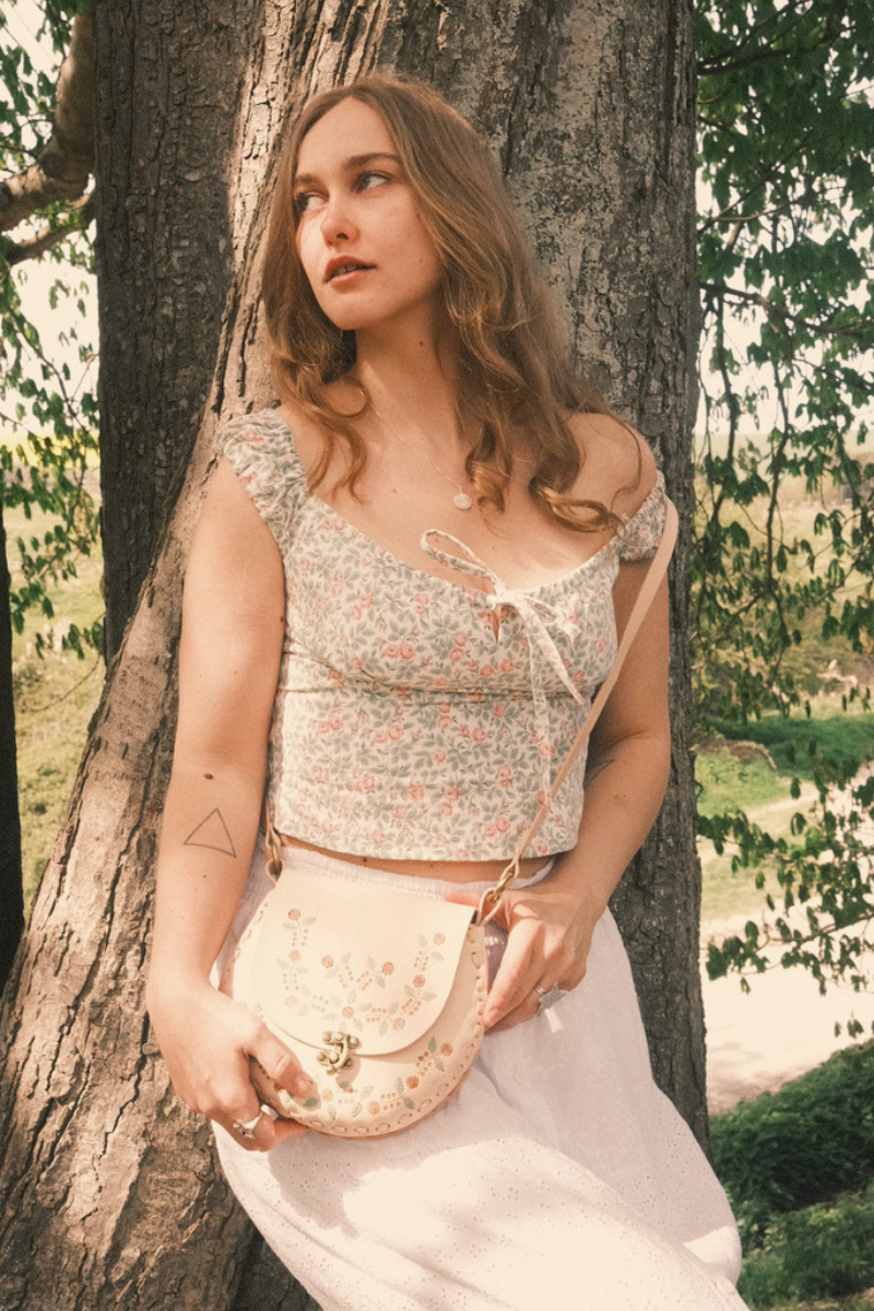 Jemima Embossed Saddle Bag in Peach Blossom