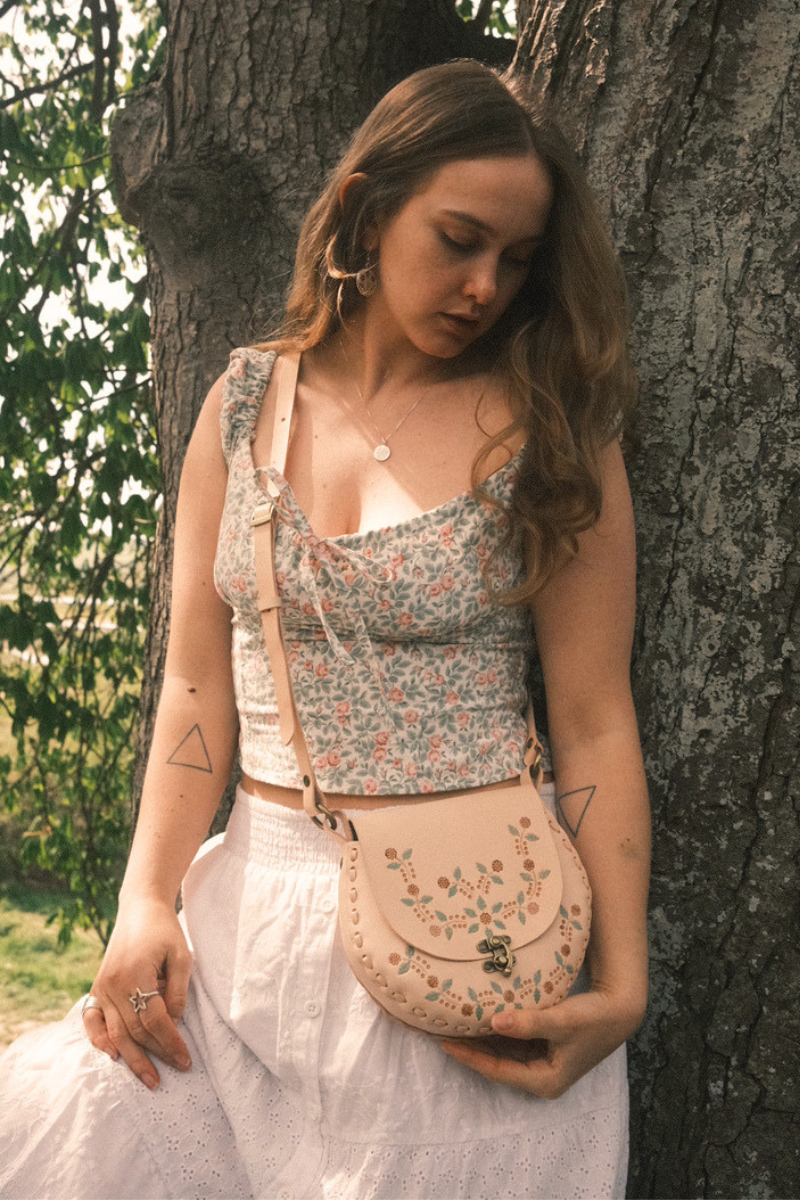 Jemima Embossed Saddle Bag in Peach Blossom