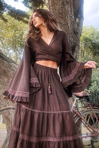 Pisces Crochet Wrap Top in Tuscan Brown by All About Audrey