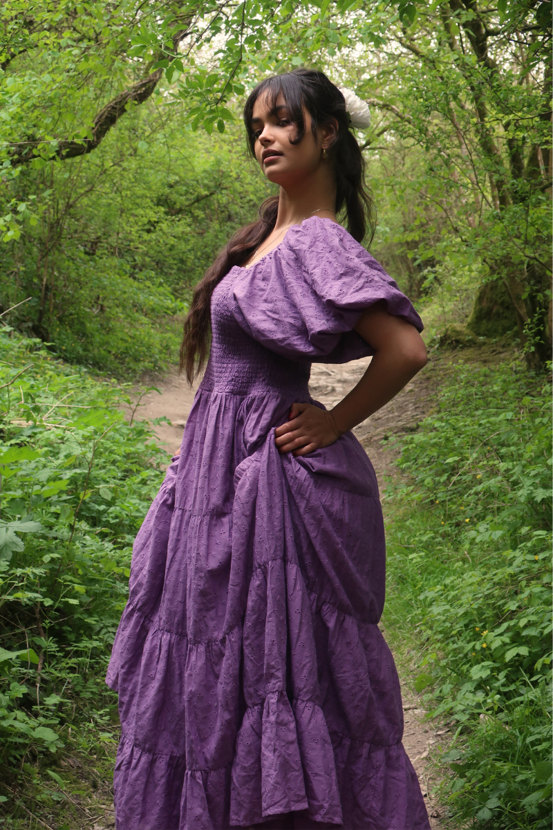 Charlotte Maxi Dress in Memoir Purple Broderie Anglaise