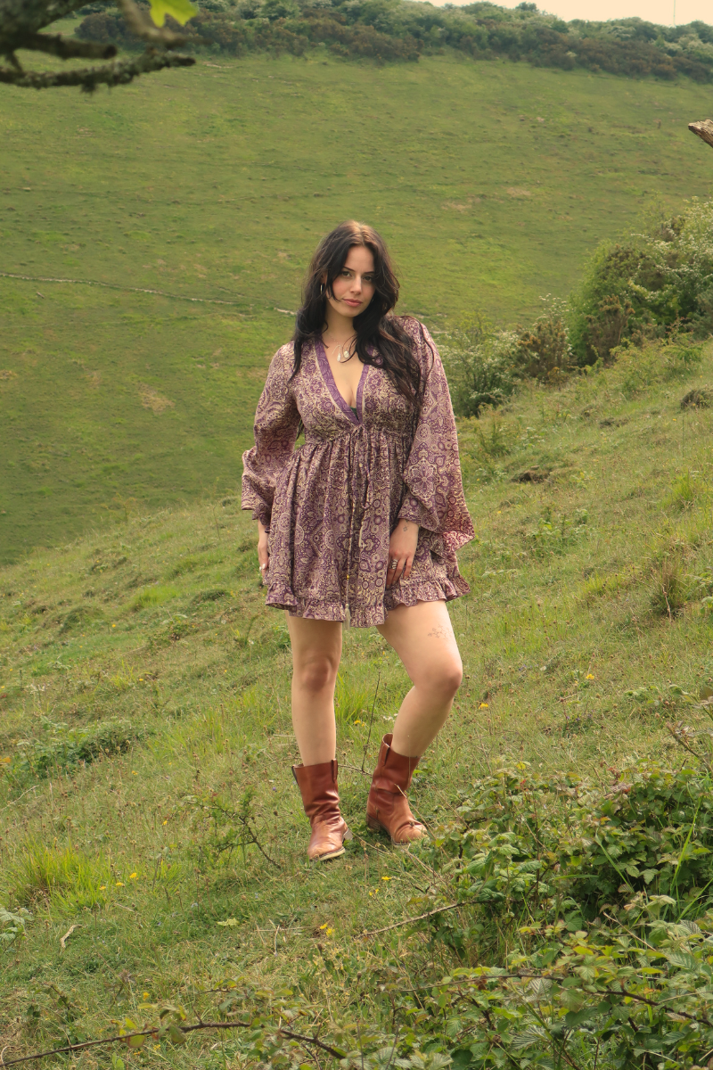 Pixie Babydoll Mini Dress in Joplin Purple Mandala