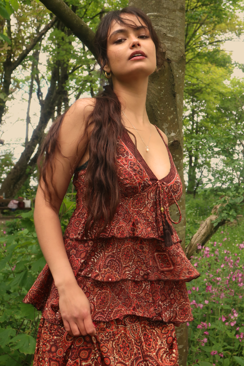 Celeste Babydoll Cami Top in Bowie Red Mandala
