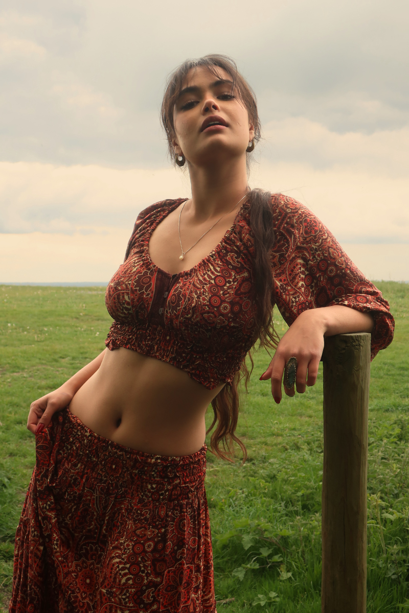Libra Crop Top in Bowie Red Mandala