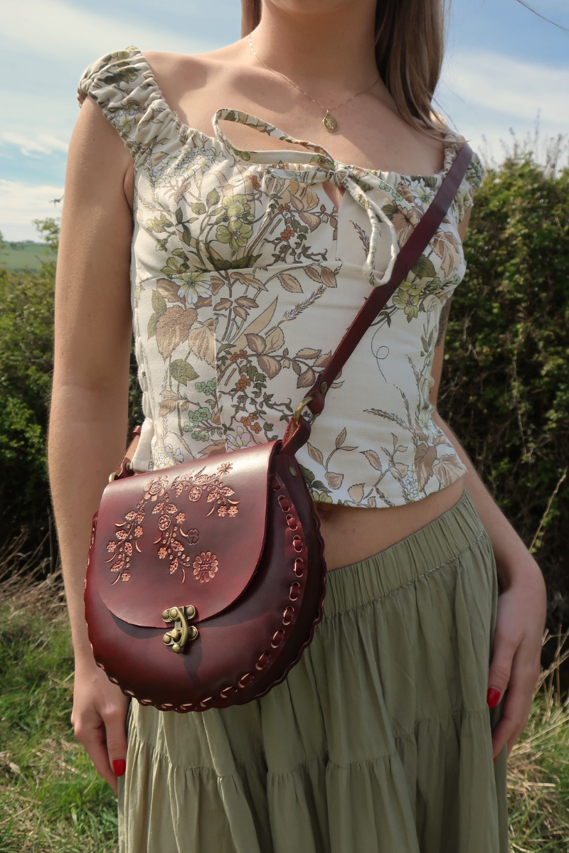 Taylor Vintage Curtain Bustier Crop Top in Ivory & Sage Florals - Size XS