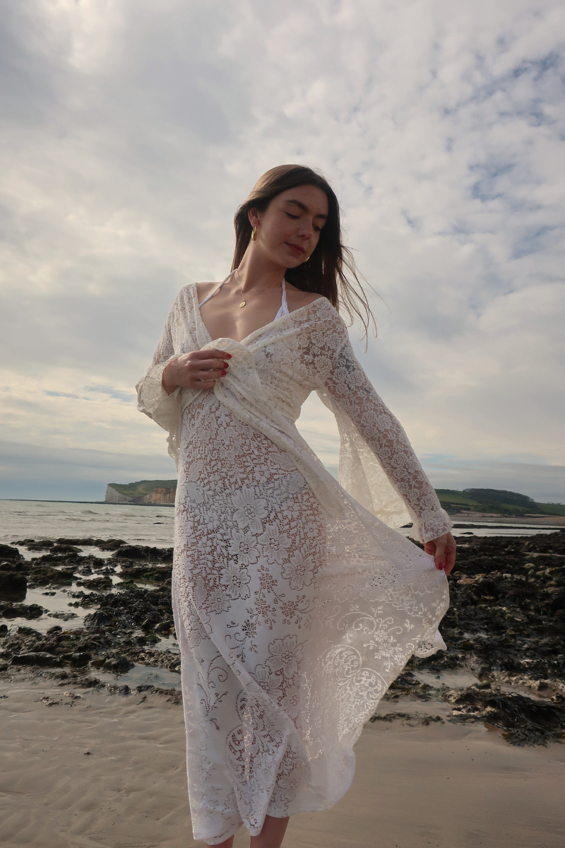 Lily Halter Maxi Dress in Josephine White Lace - Size S