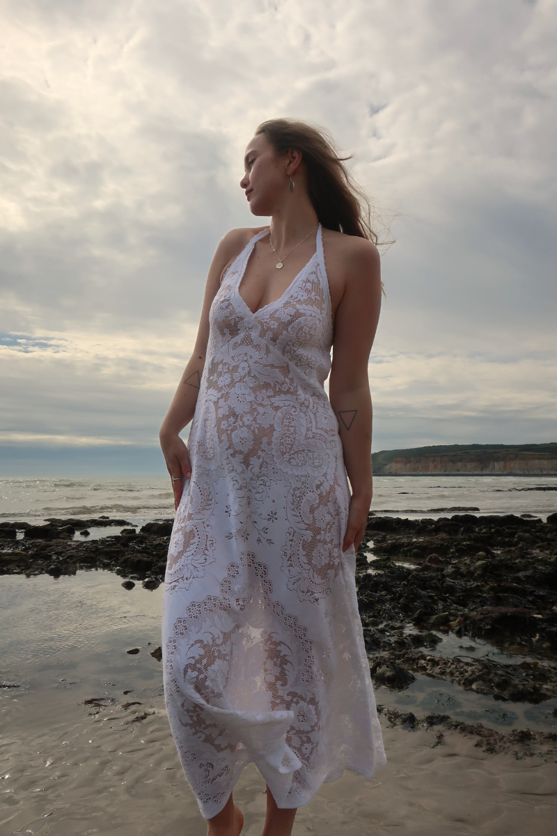 Lily Halter Maxi Dress in Jasmine White Lace - Size M/L