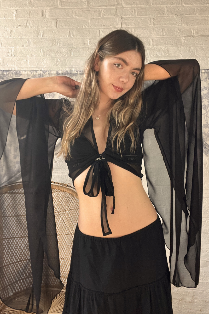 The Madonna Sheer Wrap Top in Storm Black