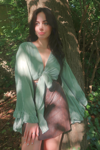 Khroma Venus Wrap Top in Pistachio Green Velvet