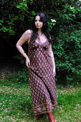 Isobel Maxi Dress in Saddle Brown Block Print Floral