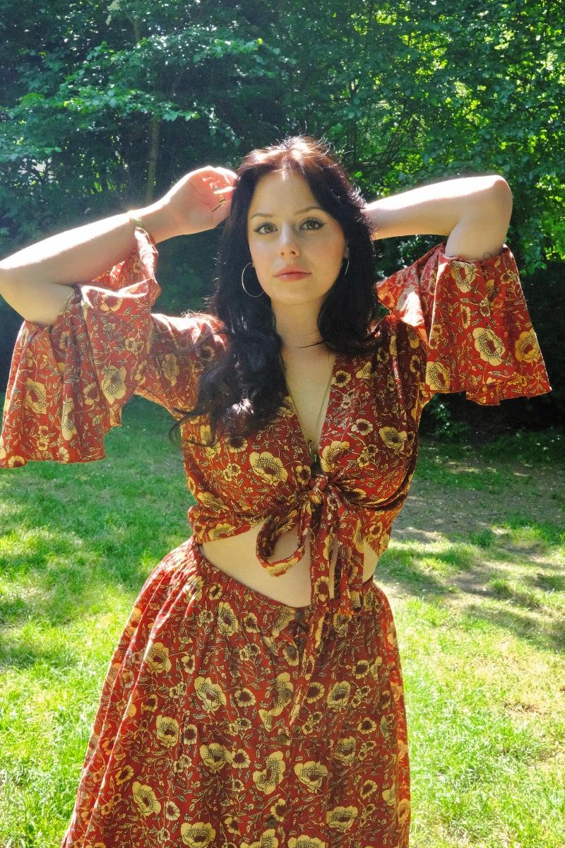 Sylvia Wrap Top in Poppy Red Block Print Floral
