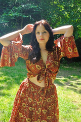 Sylvia Wrap Top in Poppy Red Block Print Floral
