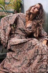 Venus Maxi Wrap Dress in Fitzgerald Bronze Mandala Paisley