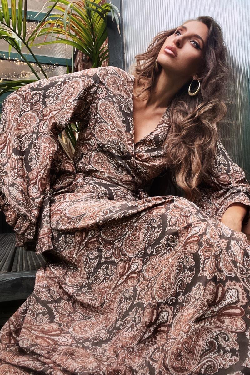 Venus Maxi Wrap Dress in Fitzgerald Bronze Mandala Paisley