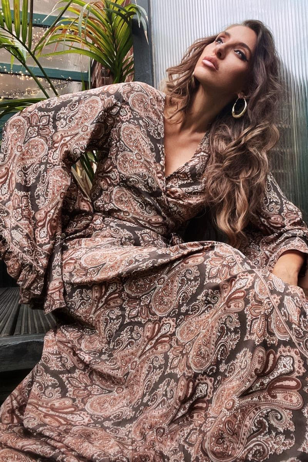 Venus Maxi Wrap Dress in Fitzgerald Bronze Mandala Paisley