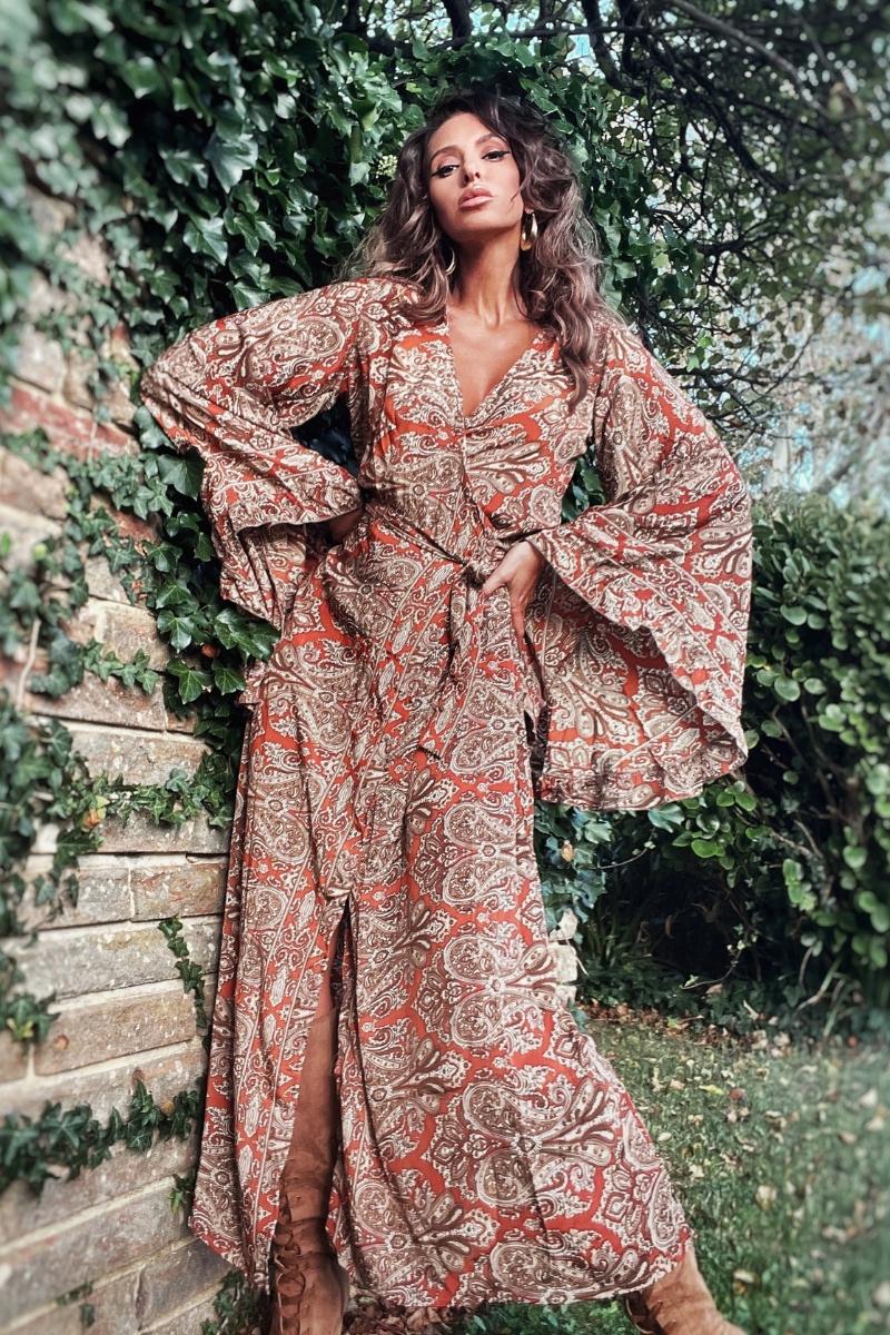 Venus Maxi Wrap Dress in Sinatra Copper Mandala Paisley
