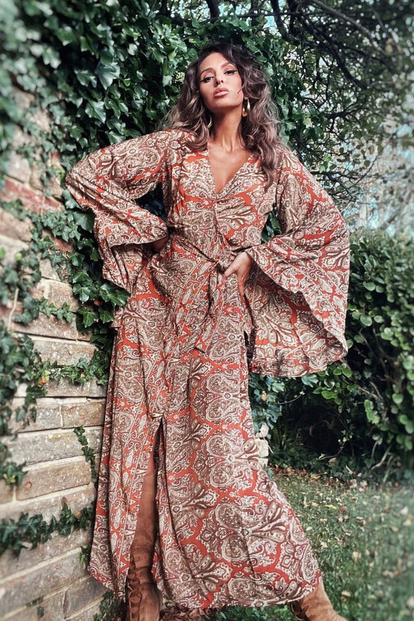 Venus Maxi Wrap Dress in Sinatra Copper Mandala Paisley
