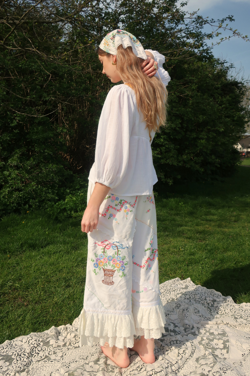 Philippa Vintage Tablecloth Bloomers in Luncheon Floral Embroidery