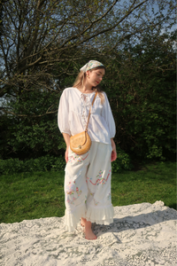 Jemima Embossed Saddle Bag in Fawn Beige