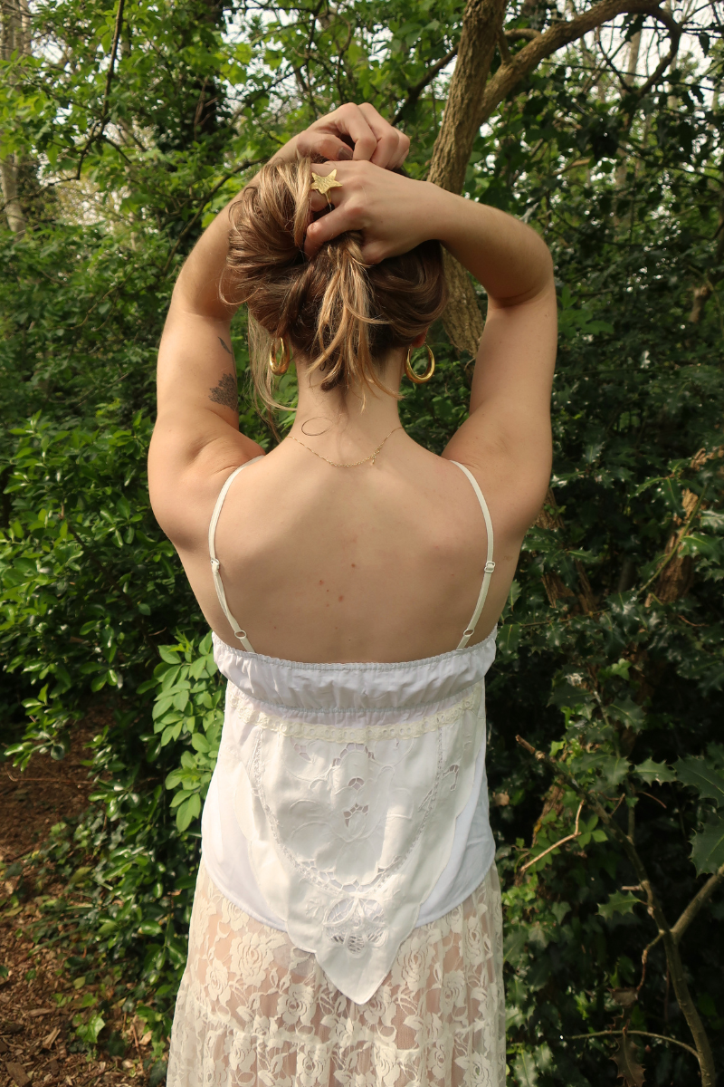 Babydoll Vintage Tablecloth Top in Persephone Flower Vase - Size XS/S