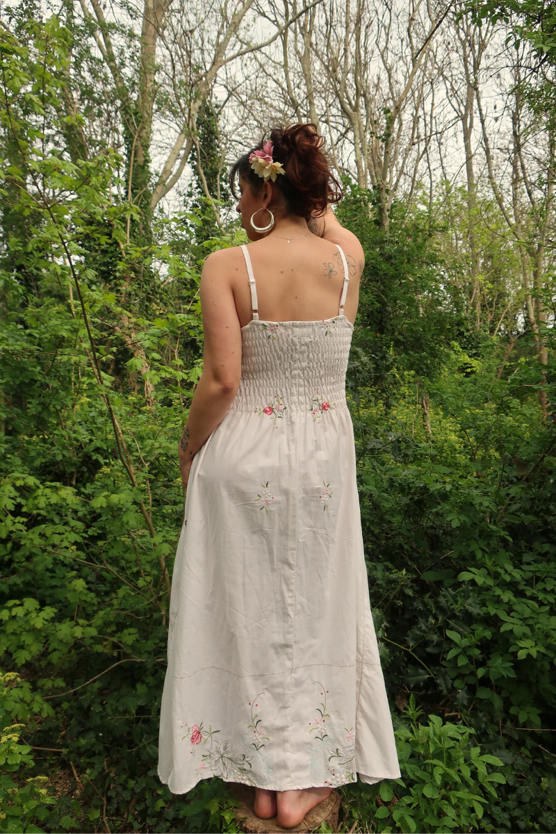 Juliet Vintage Tablecloth Maxi Dress in Garden at the Heart of the Labyrinth