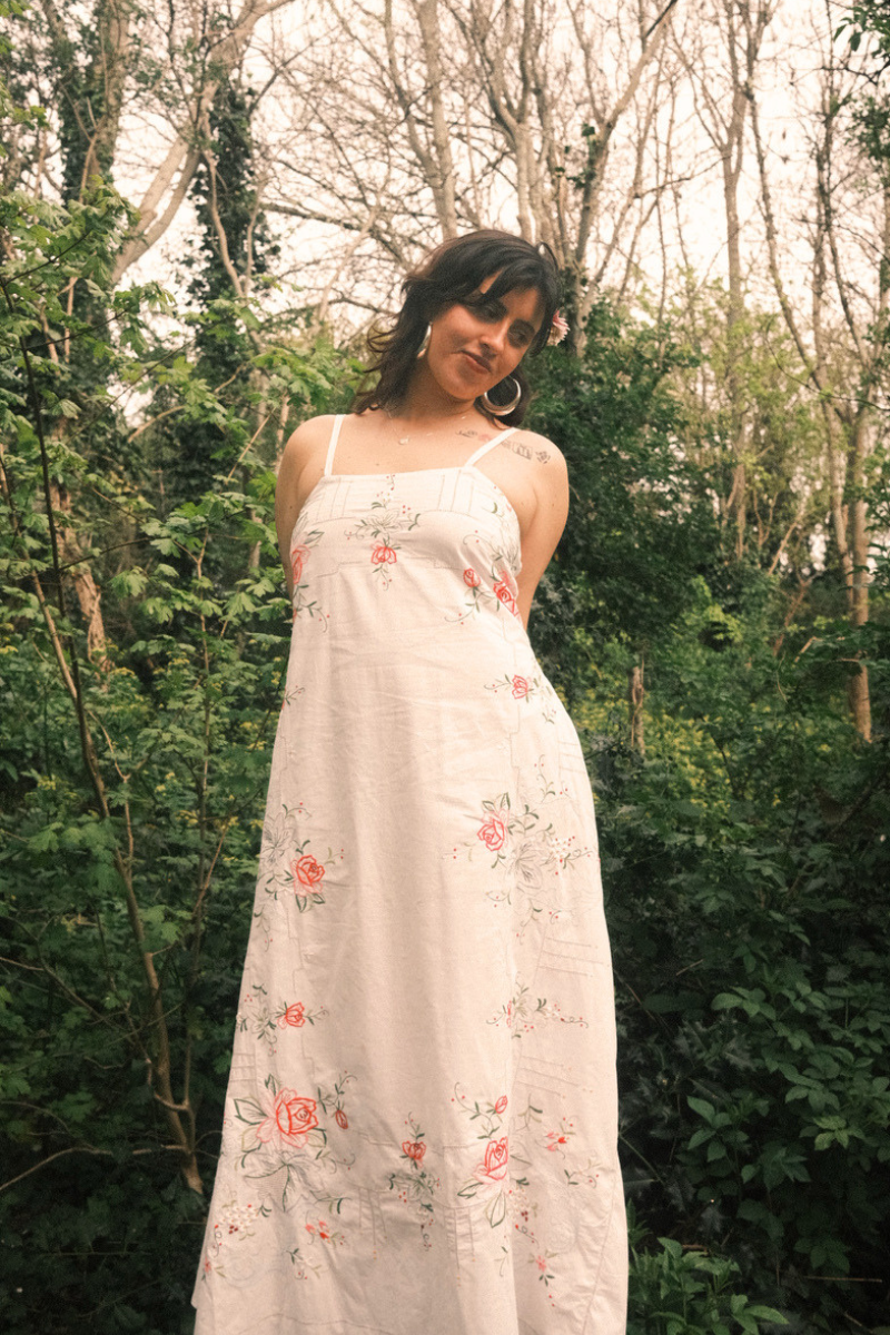 Juliet Vintage Tablecloth Maxi Dress in Garden at the Heart of the Labyrinth