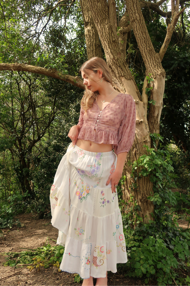 Adelaide Vintage Tablecloth Tiered Skirt in Nymph's Secret Garden