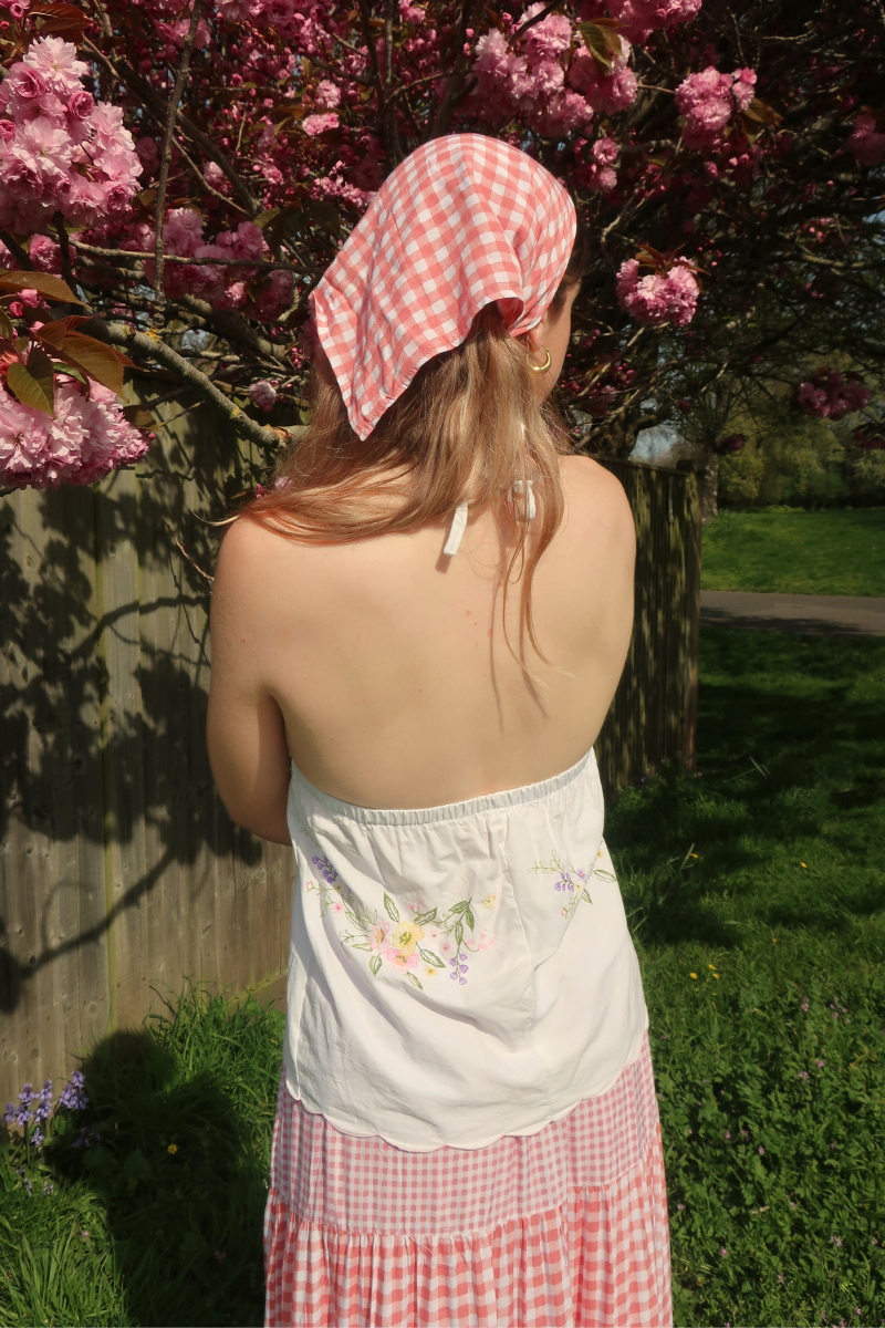 Babydoll Vintage Tablecloth Top in Lemon Spring Wildflowers - Size XS/S