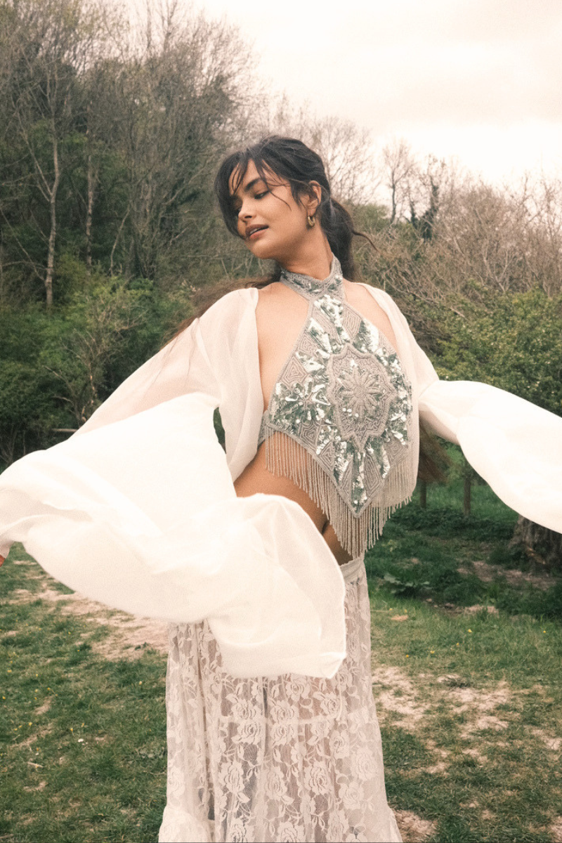 The Madonna Sheer Wrap Top in Cloud White