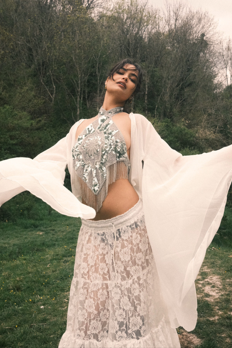 The Madonna Sheer Wrap Top in Cloud White